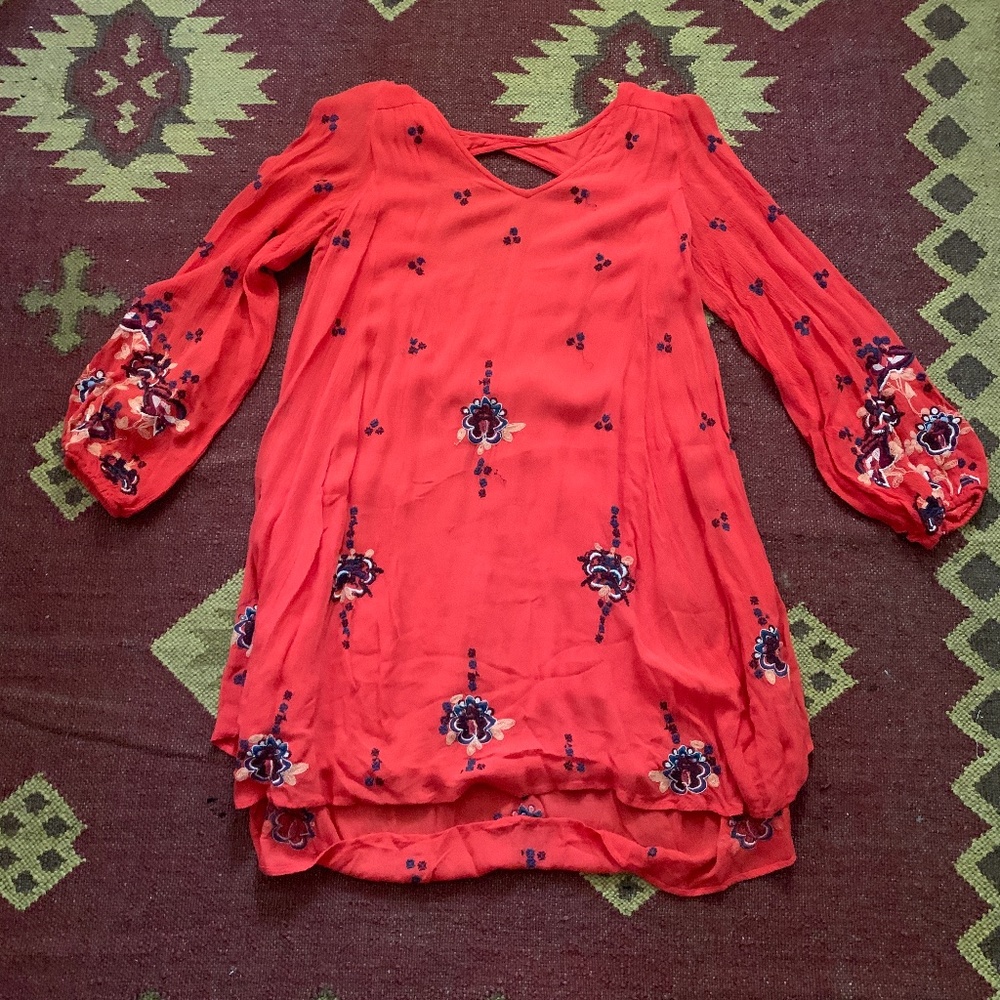 Free People Bright Pink Embroidered Midi Dress